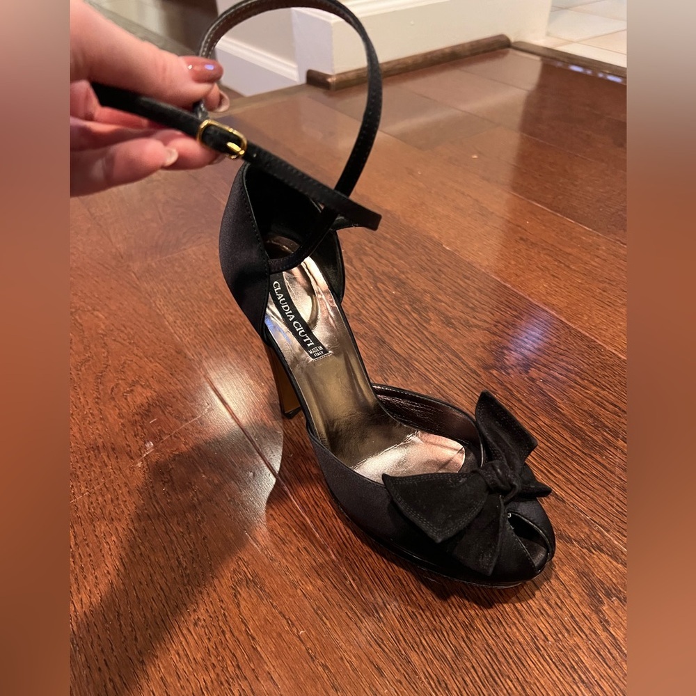 Vintage Claudia Cuiti Black Peep-Toe Heels with Bow - Made in Italy - Picture 5 of 12